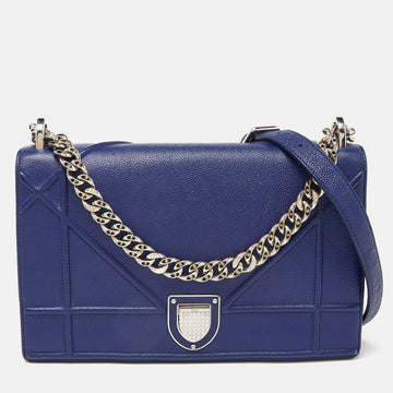 DIOR Blue Leather Medium ama Flap Shoulder Bag