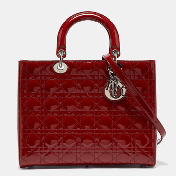 DIOR Red Cannage Patent Leather Large Lady  Tote