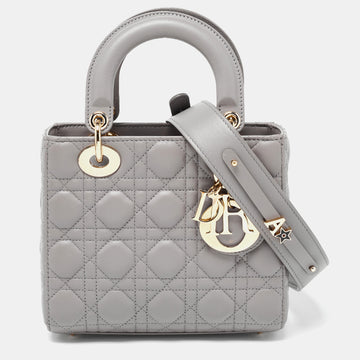 DIOR Grey Cannage Leather Small Lady  Tote