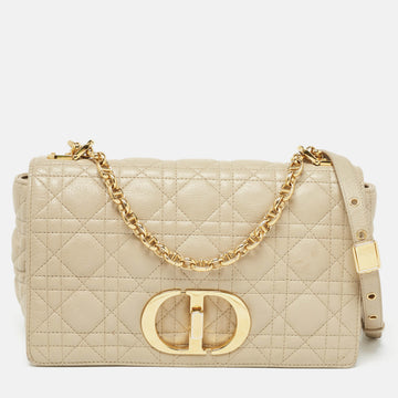 DIOR Light Beige Cannage Leather Medium Caro Shoulder Bag