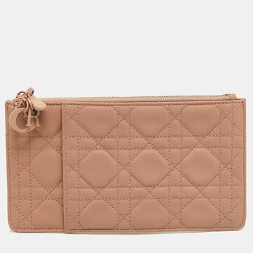 DIOR Dusty Pink Cannage Leather Lady  Zip Pouch