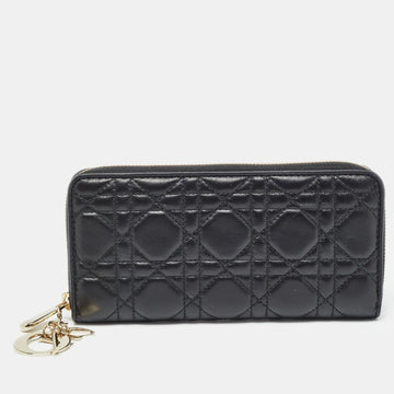 DIOR Black Cannage Leather Lady  Zip Around Wallet