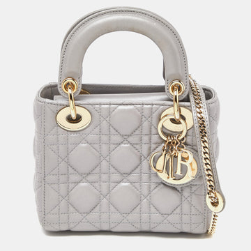 DIOR Grey Cannage Leather Mini Chain Lady  Tote