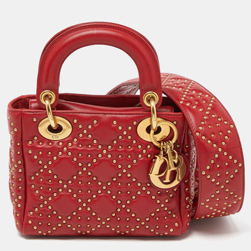DIOR Red Leather Mini Lady  Studded Tote