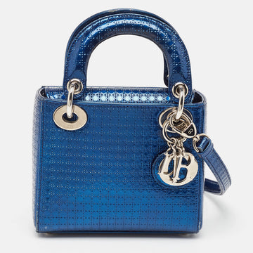 DIOR Metallic Blue Microcannage Patent Leather Mini Lady  Tote