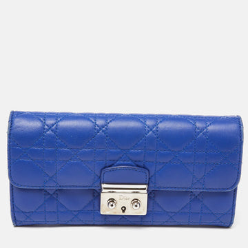 DIOR Blue Cannage Leather Miss  Flap Continental Wallet