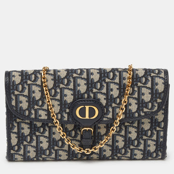 DIOR Blue Oblique Canvas and Leather Bobby East-West Chain Pouch