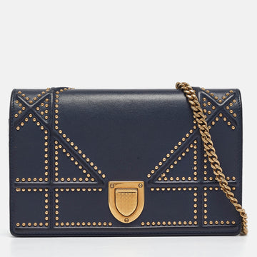 DIOR Navy Blue Leather Studded ama Wallet on Chain