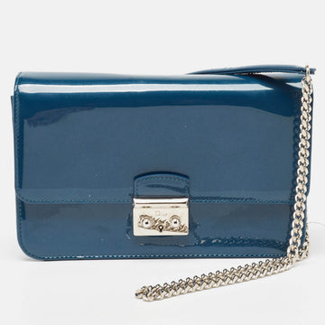 DIOR Dark Blue Patent Leather Miss  Promenade Wallet on Chain