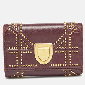 DIOR Burgundy Leather Studded ama Trifold Wallet
