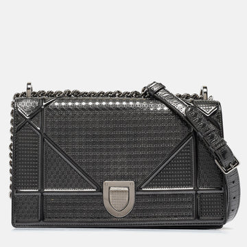 DIOR Grey Microcannage Patent Leather Medium ama Shoulder Bag
