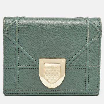 DIOR Green Leather ama Bifold Compact Wallet