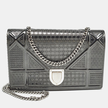 DIOR Dark Grey Micro Cannage Patent Leather ama Wallet on Chain
