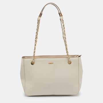 DKNY Ivory Leather Top Zip Chain Tote