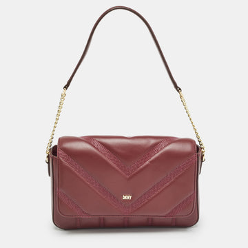 DKNY Burgundy Quilted Leather Becca Flap Shoulder Bag