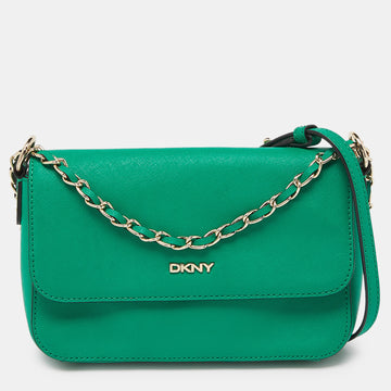 DKNY Green Leather Bryant Flap Crossbody Bag