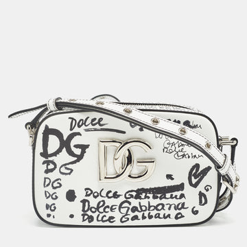 DOLCE & GABBANA White/Black Printed Leather Crossbody Bag