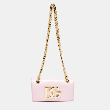 DOLCE & GABBANA Pink Polish Leather DG Logo Shoulder Bag