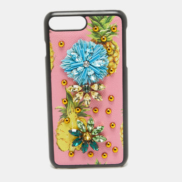 DOLCE & GABBANA Multicolor Fruit Print Leather Crystal Embellished iPhone 7 Plus Case