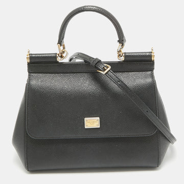 DOLCE & GABBANA Black Leather Small Miss Sicily Top Handle Bag