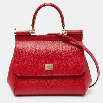DOLCE & GABBANA Red Leather Small Miss Sicily Top Handle Bag