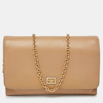 DOLCE & GABBANA Beige Leather Flap Crossbody Bag