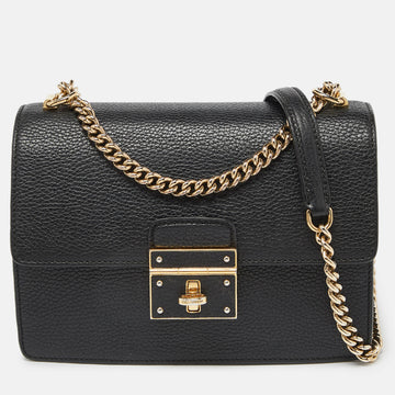 DOLCE & GABBANA Black Leather Small Rosalia Shoulder Bag