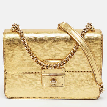 DOLCE & GABBANA Gold Leather Small Rosalia Shoulder Bag