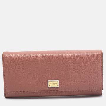 DOLCE & GABBANA Dusty Pink Leather Flap Continental Wallet