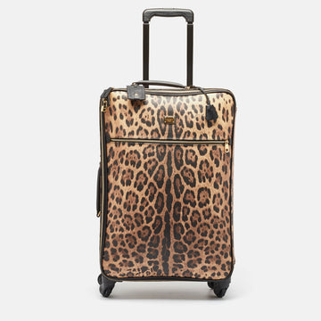 DOLCE & GABBANA Brown Leopard Print Coated Canvas Large Trolley