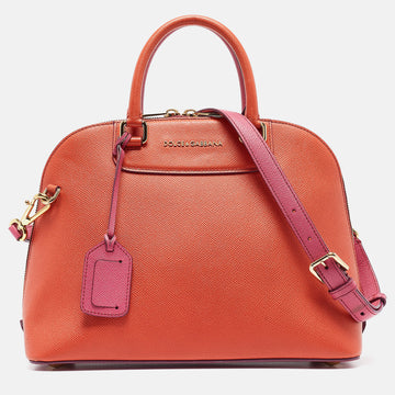 DOLCE & GABBANA Orange/Pink Leather Small Megan Dome Satchel