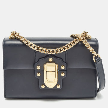 DOLCE & GABBANA Navy Blue Leather Lucia Shoulder Bag