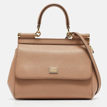 DOLCE & GABBANA Beige Leather Small Miss Sicily Top Handle Bag