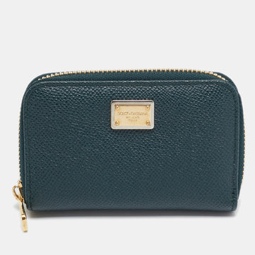 DOLCE & GABBANA Green Leather Zip Coin Purse