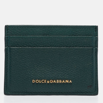 DOLCE & GABBANA Green Leather Logo Card Holder