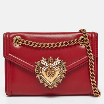 DOLCE & GABBANA Red Leather Mini Devotion Crossbody Bag