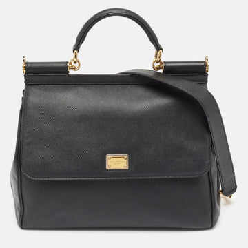 DOLCE & GABBANA Black Leather Large Miss Sicily Top Handle Bag