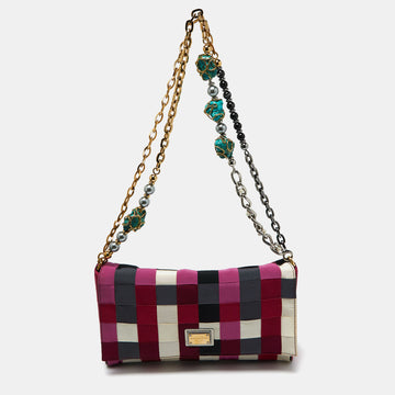 DOLCE & GABBANA Multicolor Canvas and Suede Flap Chain Clutch