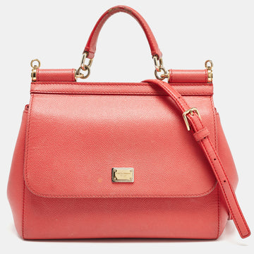 DOLCE & GABBANA Coral Pink Leather Medium Miss Sicily Top Handle Bag