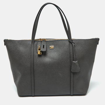 DOLCE & GABBANA Dark Grey Leather Miss Escape Zip Tote