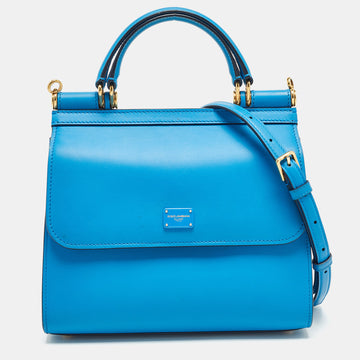 DOLCE & GABBANA Blue Leather Medium Miss Sicily 58 Top Handle Bag
