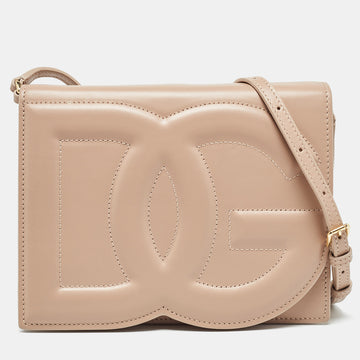 DOLCE & GABBANA Beige Leather DG Logo Crossbody Bag