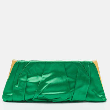 DOLCE & GABBANA Green Pleated Satin Miss Lady Frame Clutch