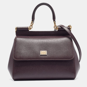 DOLCE & GABBANA Dark Purple Leather Small Miss Sicily Top Handle Bag