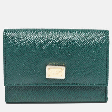 DOLCE & GABBANA Green Leather Logo Plaque Trifold Wallet