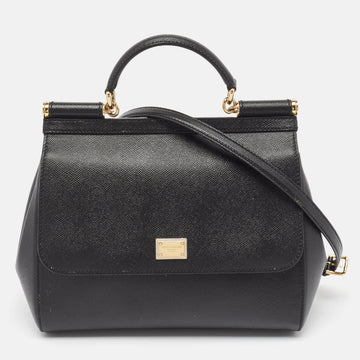 DOLCE & GABBANA Black Leather Regular Miss Sicily Top Handle Bag