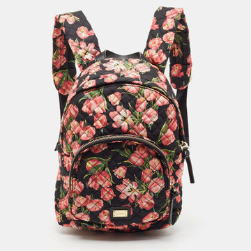 DOLCE & GABBANA Multicolor Floral Nylon and Leather Backpack