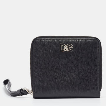 DOLCE & GABBANA Black Leather Zip Around Wallet