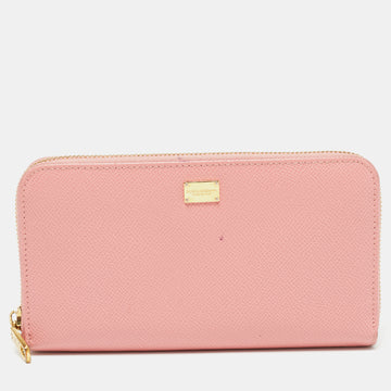 DOLCE & GABBANA Pink Leather Zip Around Wallet