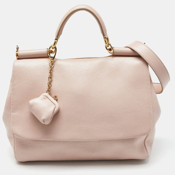 DOLCE & GABBANA Pink Leather Large Miss Sicily Top Handle Bag